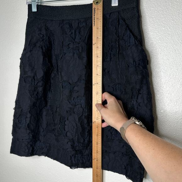 H&M Black Tiered Burnout Jacquard Weave Lace Pockets Back Zip Mini Skirt 8 - Picture 9 of 10